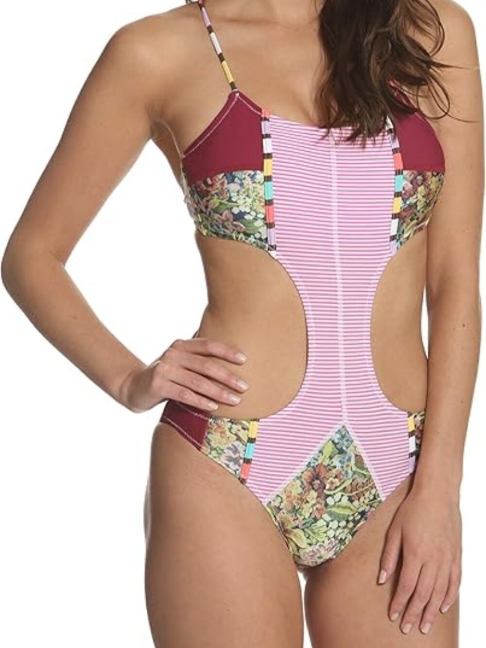 Kuleana Monokini Swimsuit S Pink Cutout Tassel Tie One Piece